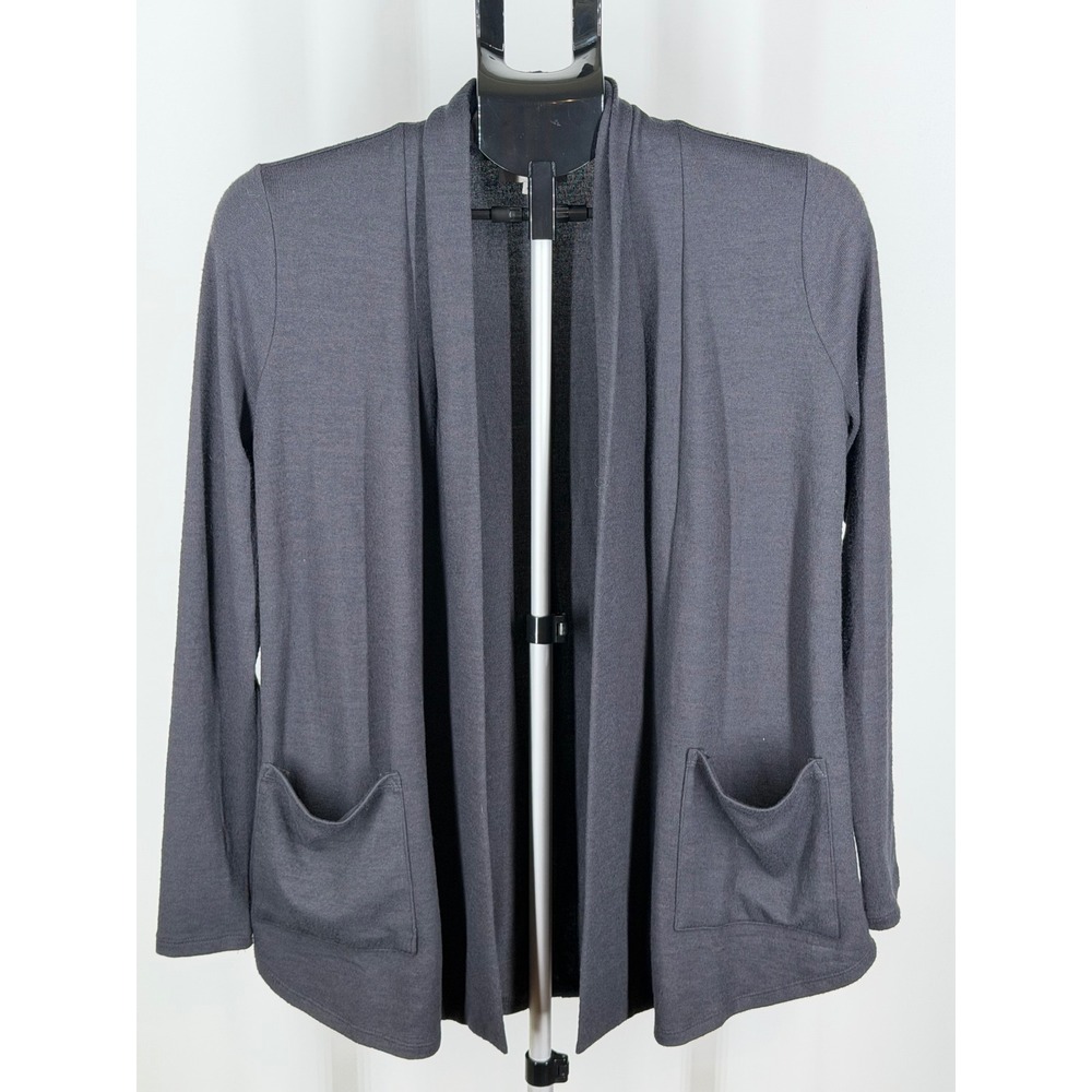 Loft Outlet Gray Open Front Cardigan Sweater Pockets XS Rayon Blend Charcoal